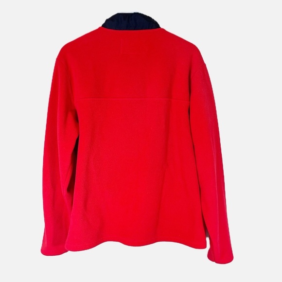 Lands' End Mens 1/4 Zip Heritage Fleece Pullover in Red Navy Trim Size L 42-44 - Picture 2 of 5